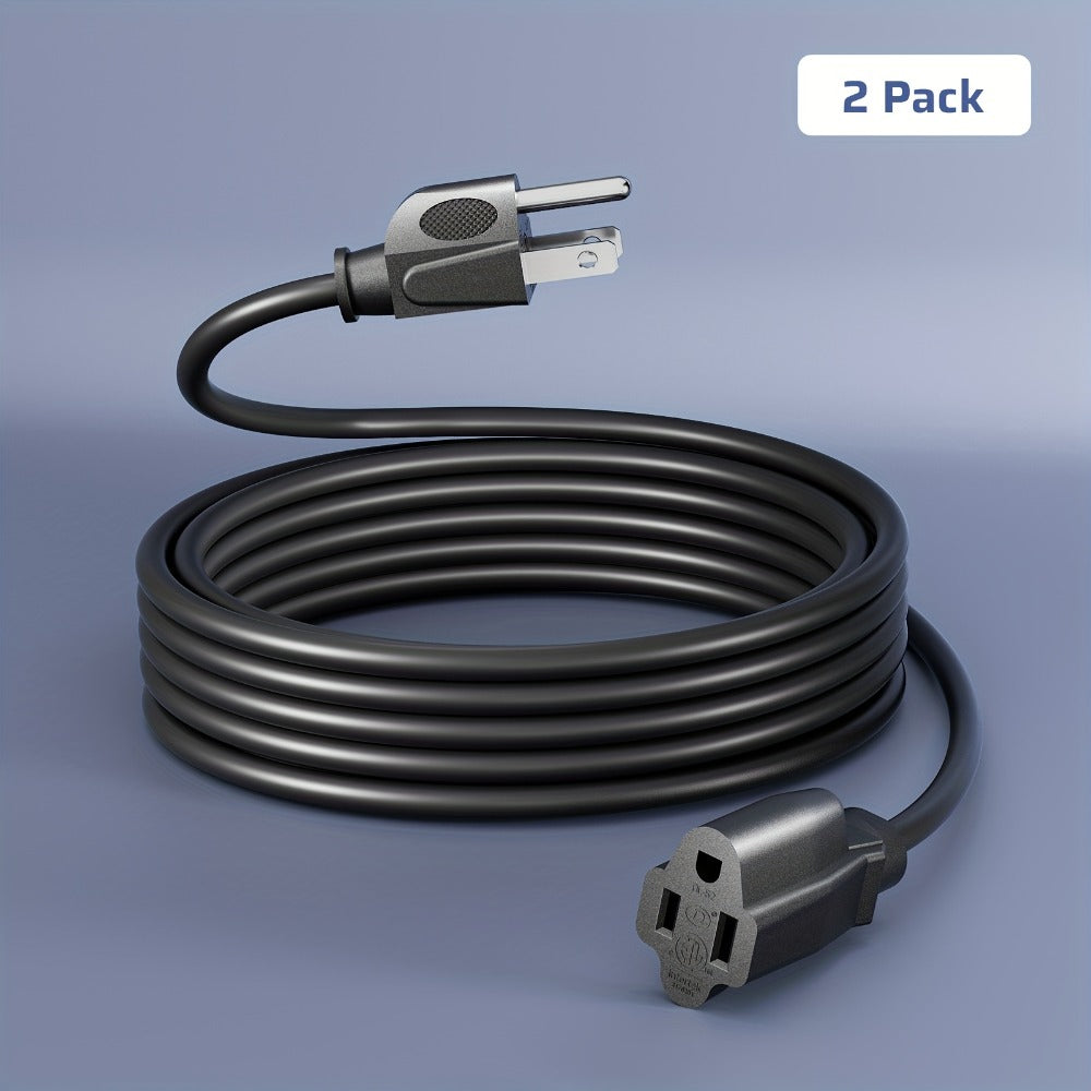 Extension Cord 2-Pack 20FT 3-Prong Indoor Outdoor 16/3 SJTW Flexible Tangle-Free All-Copper Wire 125V 13A 1625W NEMA 5-15 for Home Office Computer Appliances Christmas Lights Black