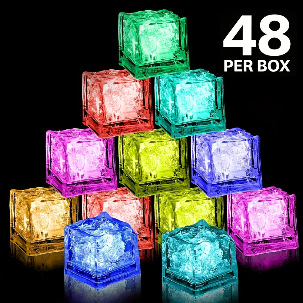 LED Ice Cube Lights Reusable Mixed Color, Flashing Sensory Light-Up Ice Cubes for Bar, Party & Wedding Decoration ¡ª Bulk Set of 24 or 48 | Eco-Friendly Promotional Event Lights