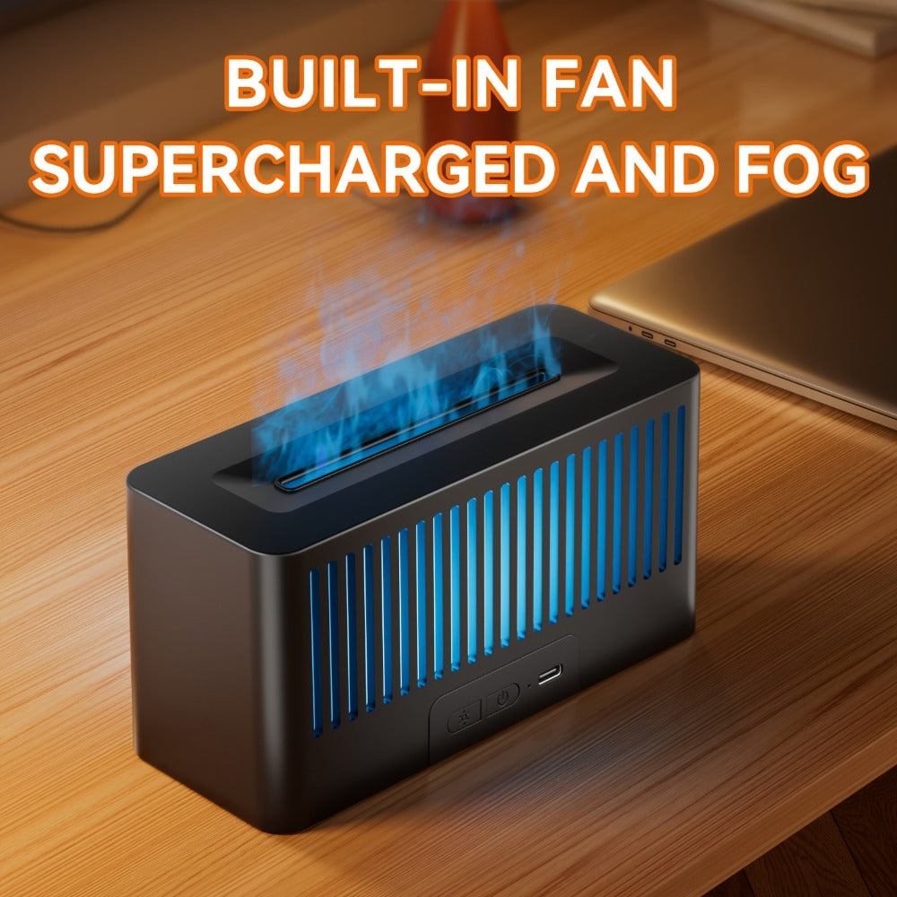 Flame Humidifier with 7-Color Simulated Fire Effect | USB Aromatherapy Essential Oil Diffuser & Cool Mist Humidifier for Living Room, Bedroom & Office | Atmosphere Decor Gift | Black & White