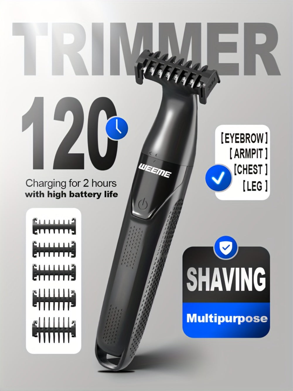 Electric Epilator & Hair Removal Device 3-in-1 for Men & Women - Painless Shaver Trimmer for Underarms Legs Arms Bikini Line Sensitive Areas, USB Rechargeable Personal Care Grooming Tool
