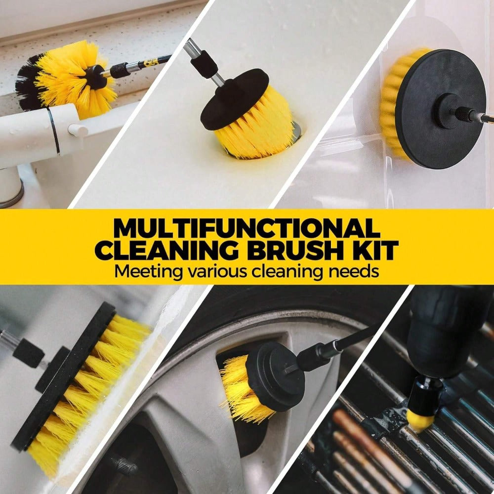 Drill Brush Attachment Set 20 Pack Power Scrubber Brushes Scrub Pads Sponge Buffing Pads with Extension Rod for Bathroom Kitchen Car Polishing Tile Grout Cleaning Kit