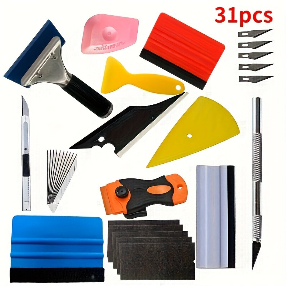 Car Window Tint Film Tool Kit 19/31pcs, Auto Window Film Installation Set with Squeegee Scraper, Plastic & Cowhide Scraper, Water Removal Tools for Car Wrap, Color Change & Transparent Film Application