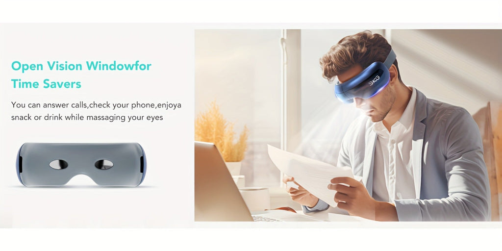 Eye Massager with Heat SKG E3 PRO Portable - Music Playback Built-In Vision Window Eye Relaxation Mask for Eye Strain Fatigue Relief, Heated Eye Massager Gift for Men & Women, Blue
