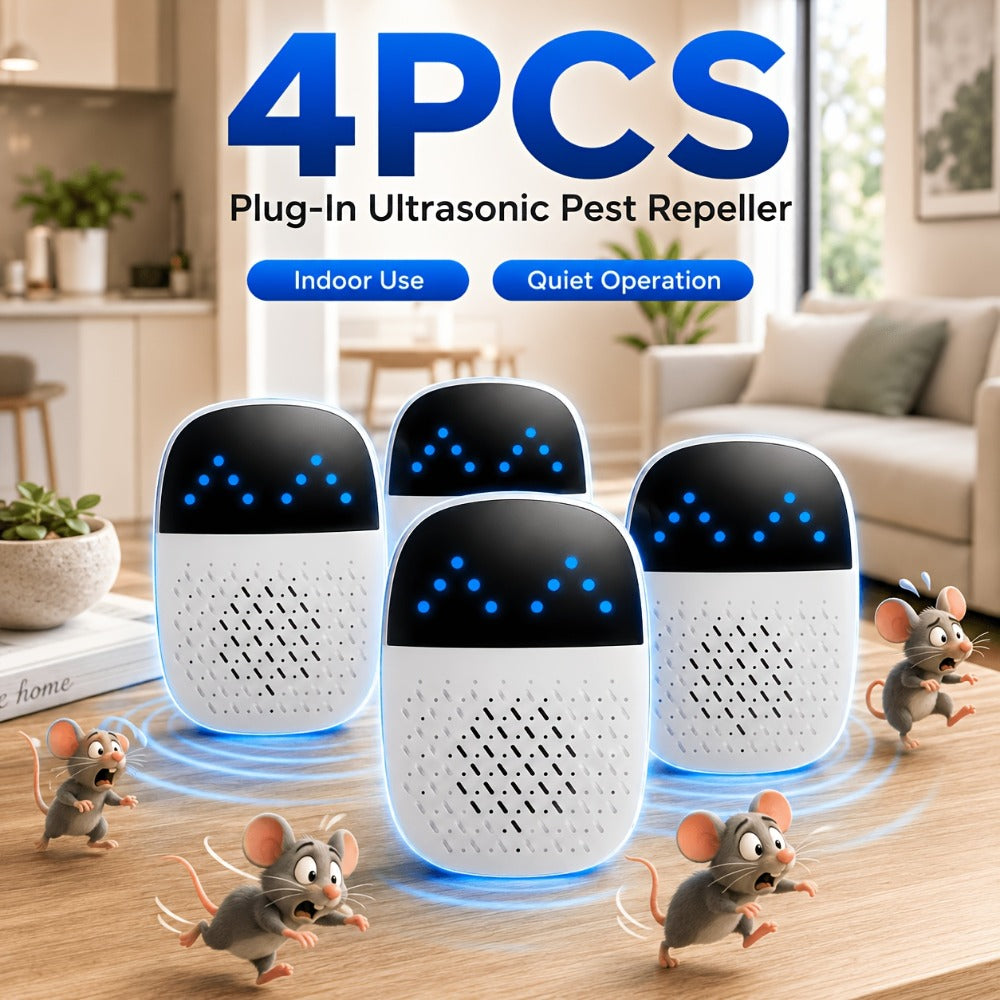 Ultrasonic Pest Repeller 4 Pack - Dual-Mode Indoor Plug-In Repellent for Mice, Spiders, Ants, Flies, Roaches | Wide Coverage for Home, Apartment & Dormitory
