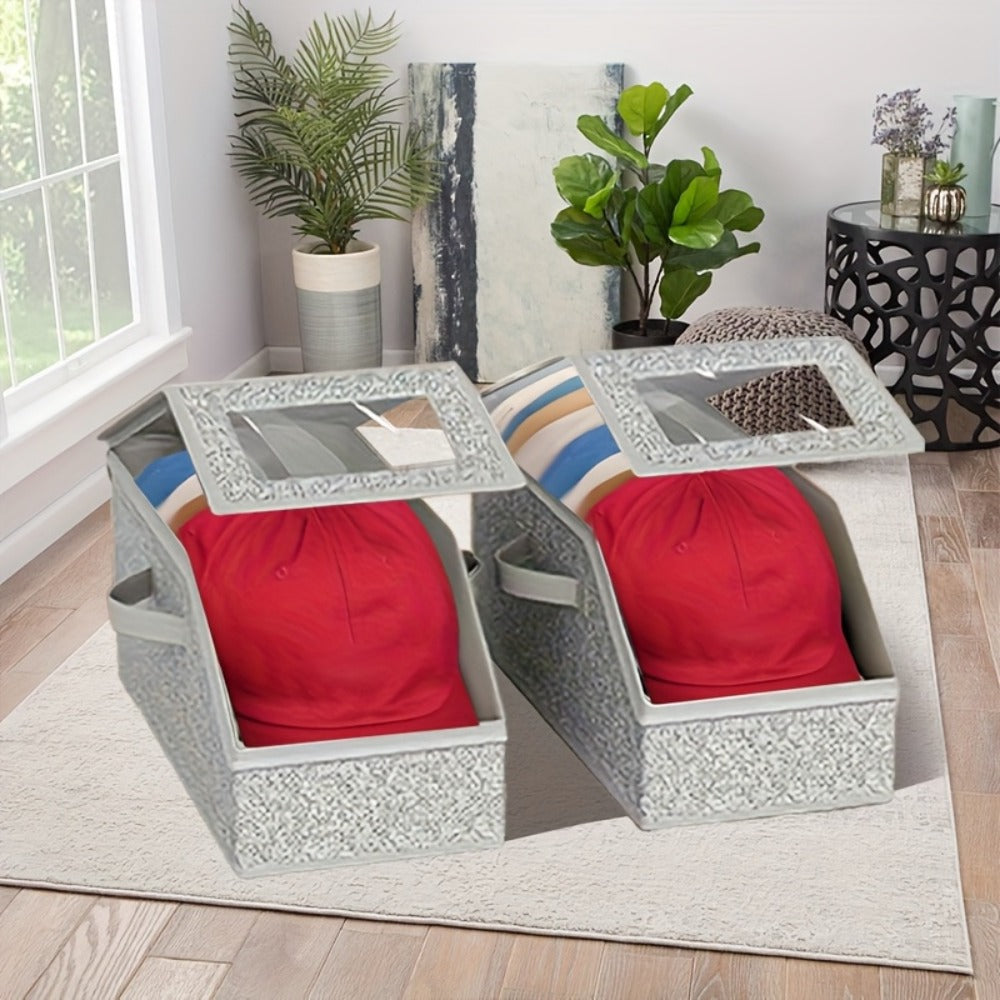 Baseball Cap Storage Box 2 Pack ¨C Foldable Stackable Zippered Hat Organizer, Large Capacity Dustproof Closet Storage for Caps, Hats & Clothes, Durable Fabric