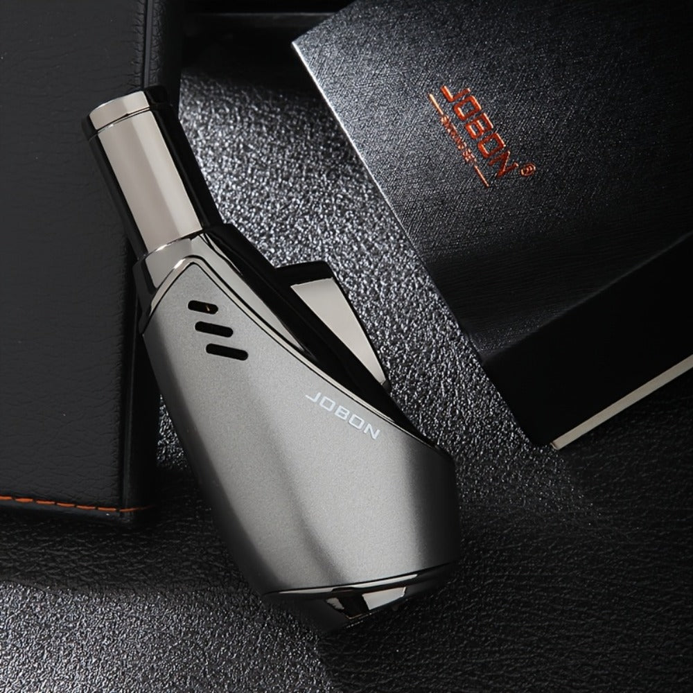 Torch Lighter Refillable Windproof Pocket Lighter with Punch Safety Lock High-Pressure Jet Flame Igniter for Cigar Candle Charcoal BBQ Cool Gift for Men Silver Gift Box