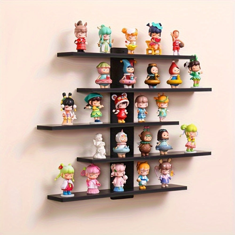 5-Tier Wall Mounted Floating Display Shelf Adjustable Fiberboard | Modern Decorative Storage Rack for Action Figures Building Blocks Collectibles Dolls Statues Home Office Shelving Unit Black White