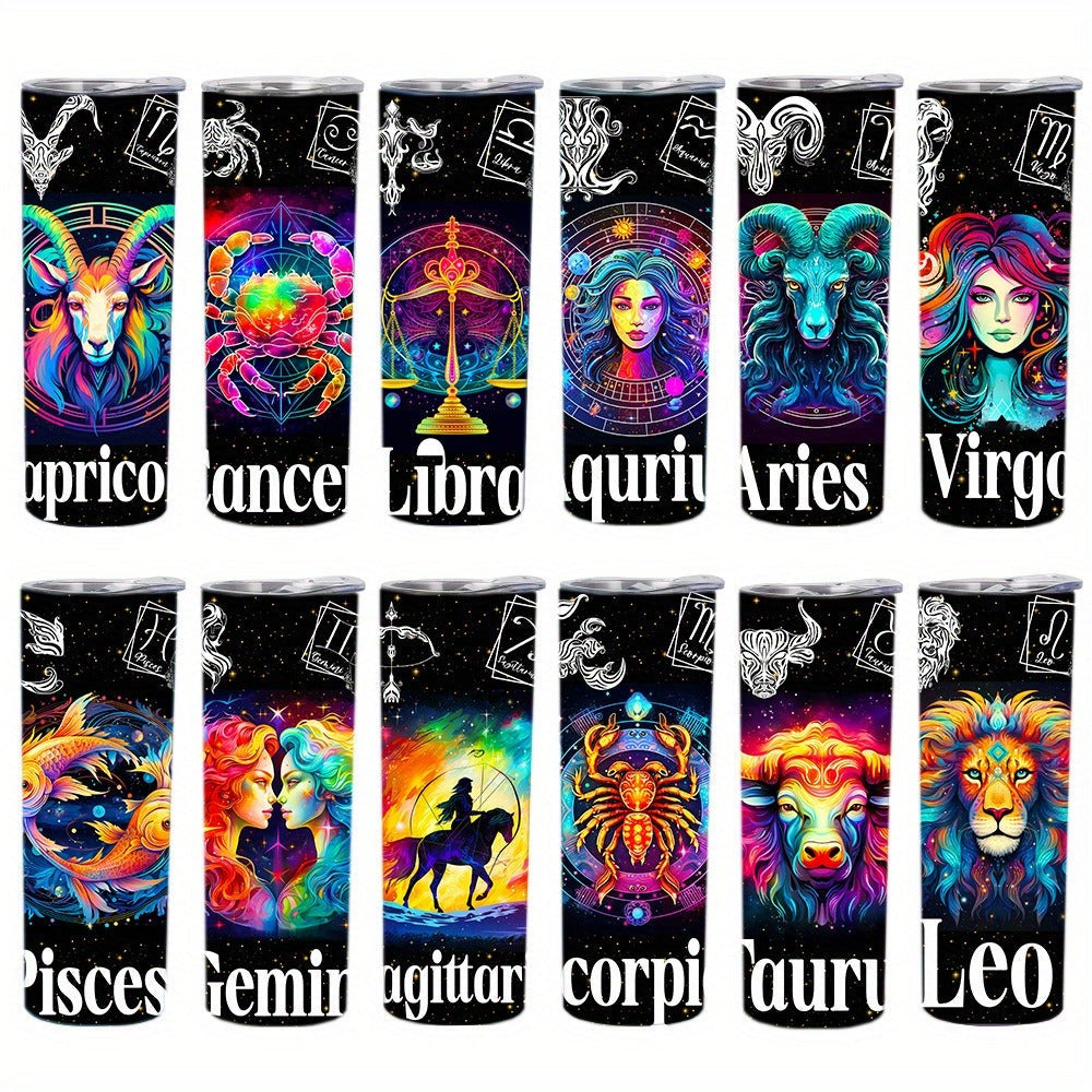 Zodiac Tumbler 20oz Stainless Steel Insulated Travel Cup with Lid & Straw Horoscope Coffee Mug All 12 Signs Hot Cold Drinks Gift Birthday Halloween Christmas