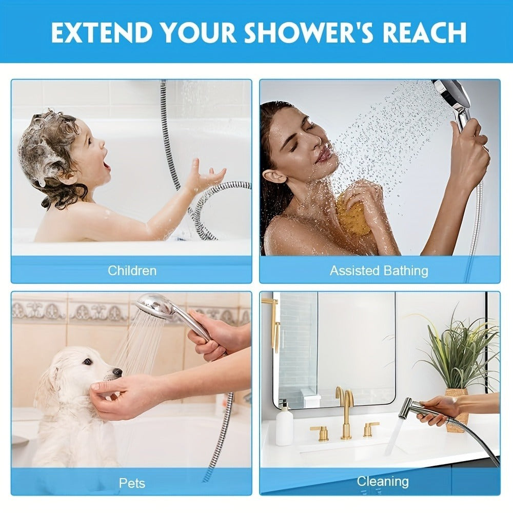 High-Pressure Shower Hose 78.7 Inch Extra Long - 304 Stainless Steel Chrome Plated, Explosion-Proof Braid Mesh, Leak-Resistant Handheld Shower Hose with Shower Head Holder, 2m Universal Fit