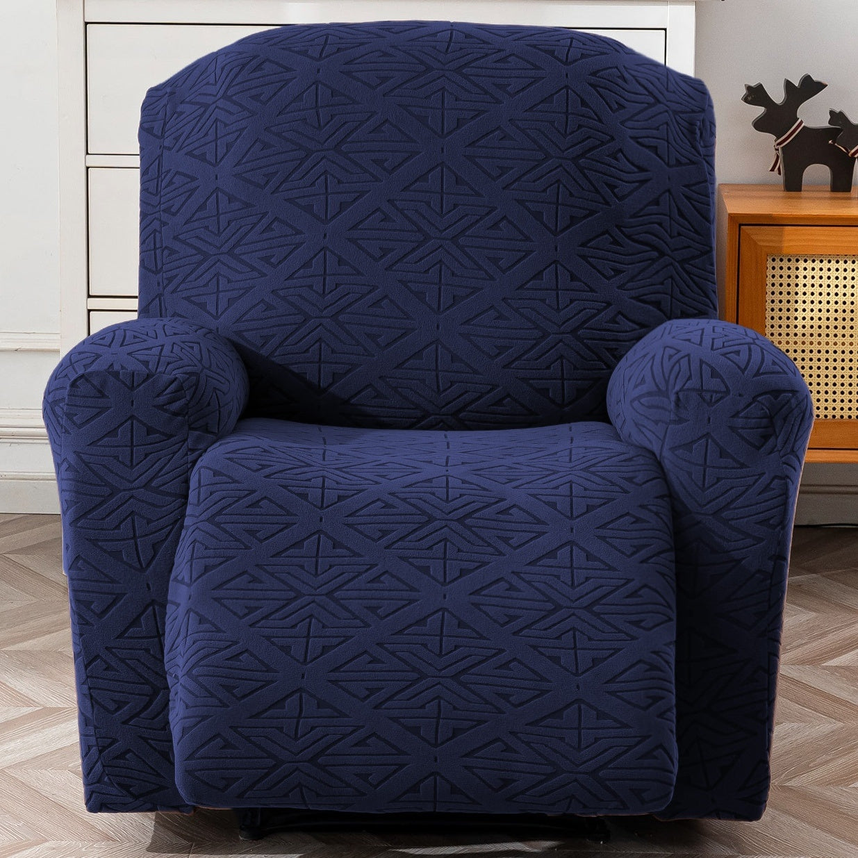 Stretch Recliner Chair Cover 4-Piece Slipcover Non-Slip Elastic Recliner Protector Polar Fleece Jacquard Fabric Pet Scratch Proof Easy Install for Lazy Boy Recliner