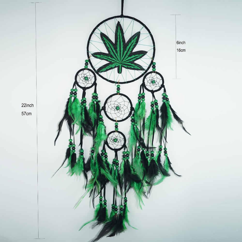 Bohemian Dream Catcher with Feathers & Leaf Embroidery ¨C Boho Wall Hanging Decor for Bedroom, Bedside, Cabin & Living Room ¨C Handcrafted Woven Dreamcatcher Gift for Women and Men