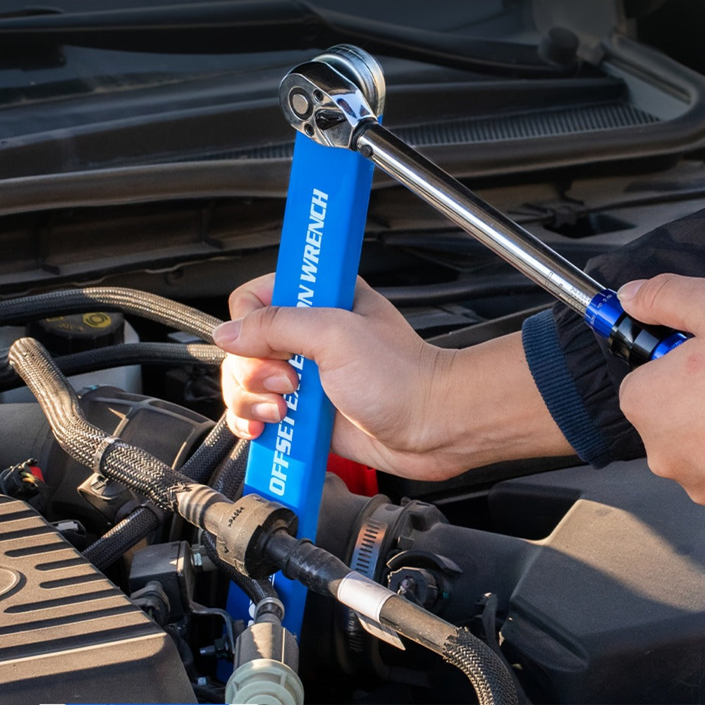 Ratchet Wrench 2-in-1 Offset Extension with 1/4¡± 3/8¡± 1/2¡± Square Head Adapters, 180-Degree Rotation High Torque Non-Slip Handle, Universal Flex Head Ratchet for Narrow Spaces & Auto Repair