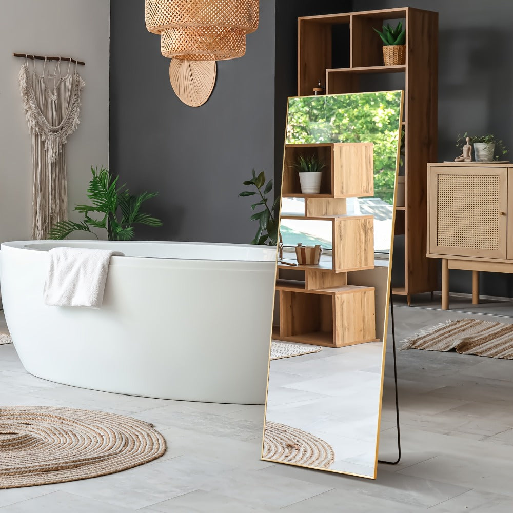 Full Length Mirror Floor Mirror with Stand, Aluminum Alloy Frame Full Body Mirror, Standing Hanging or Leaning Against Wall for Bedroom Living Room Dressing