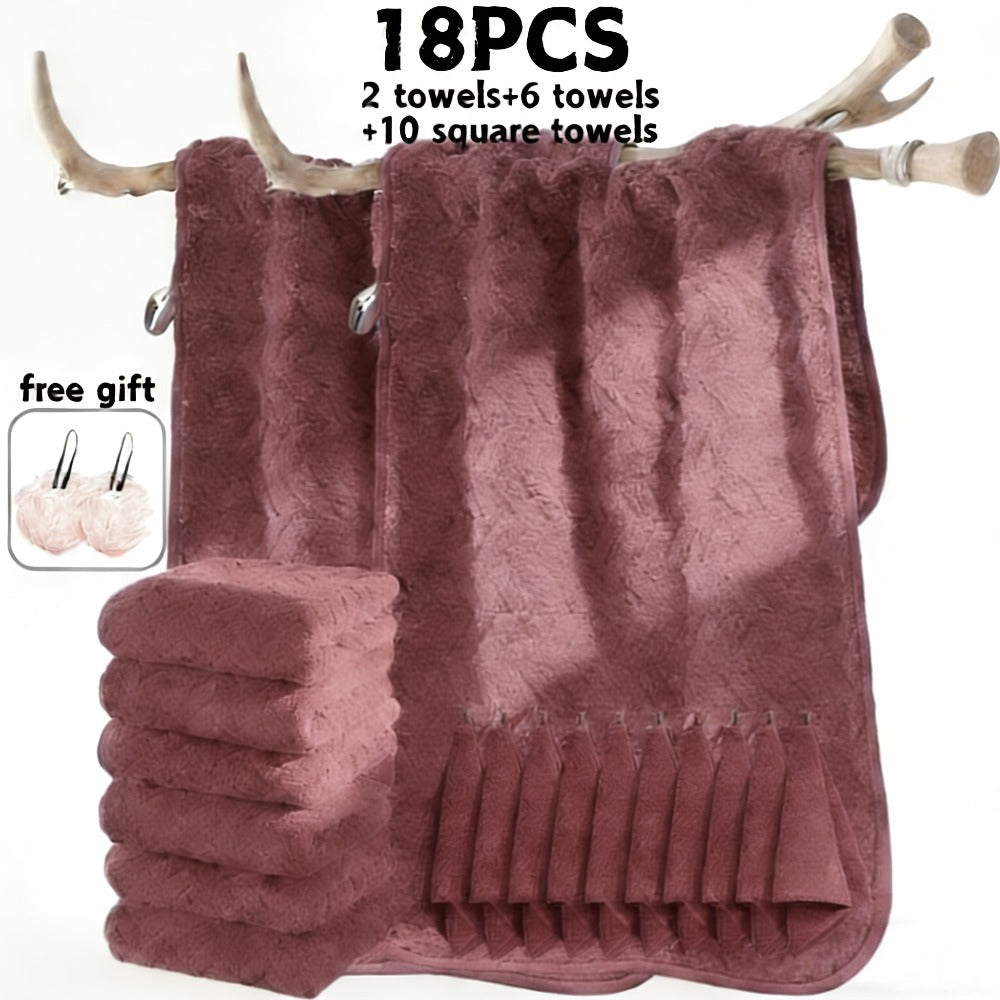 Microfiber Bath Towel Set 18/20pcs - Coral Fleece Absorbent Quick Dry Soft Large Bath Towels for Home Bathroom Spa Gift with Washcloths Bath Ball
