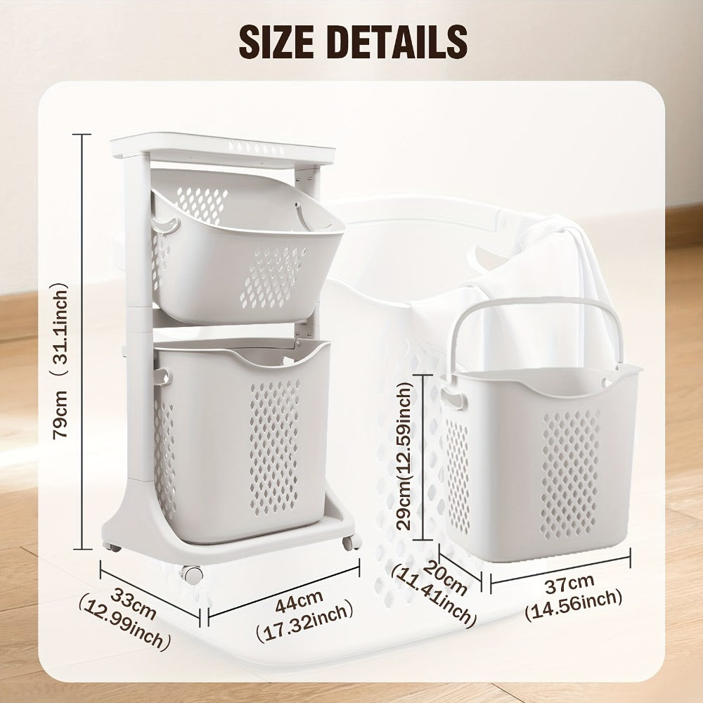 Rolling Laundry Hamper Cart with Wheels Multi-Tier | Large Capacity Laundry Basket with Removable Baskets | Wheeled Laundry Organizer for Laundry Room Bathroom Bedroom