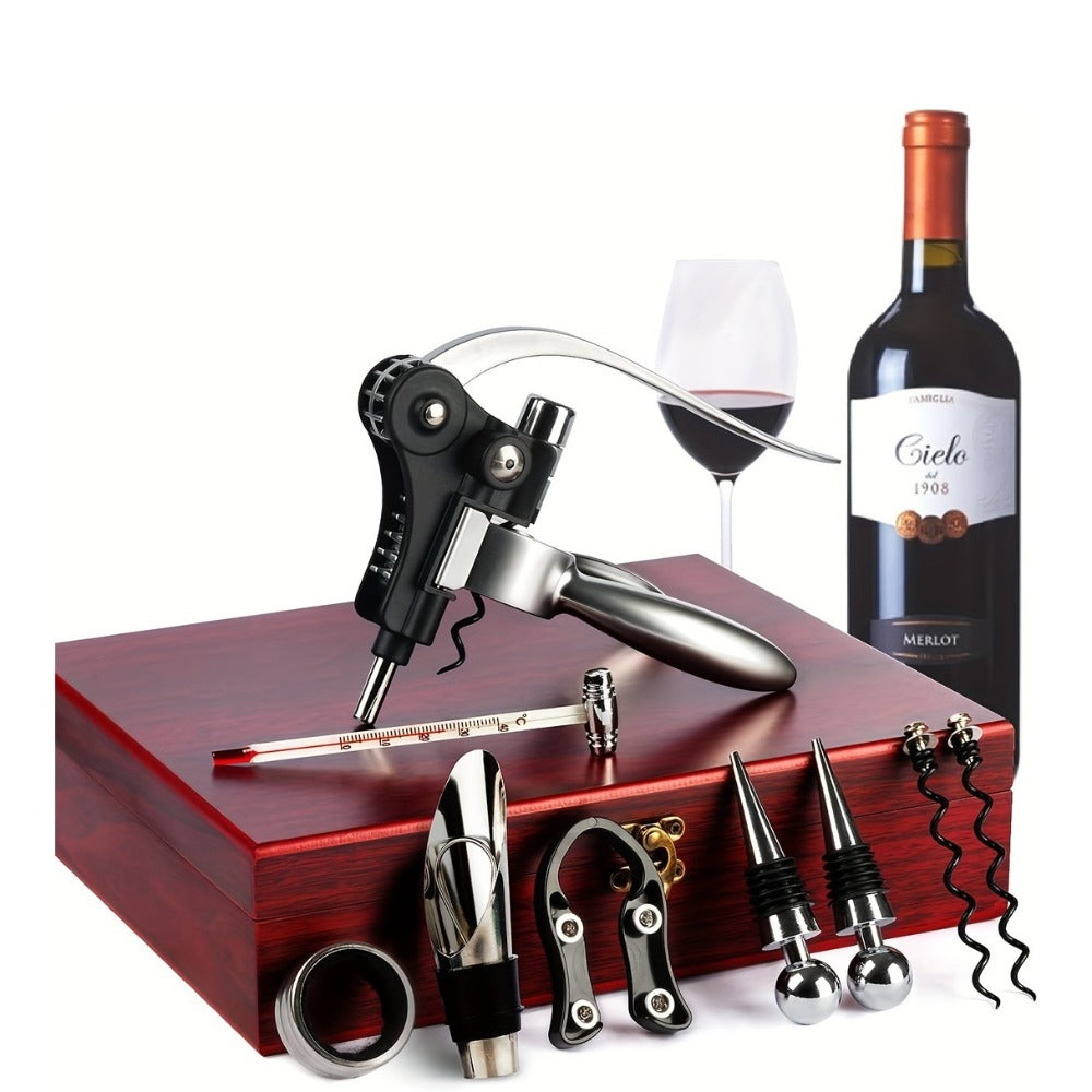 Wine Opener Kit 10pcs Stainless Steel Bottle Opener Gift Set with Wood Case - Beer Wine Accessories Bar Tool Set for Men Women Valentine's Day Birthday Housewarming Gift