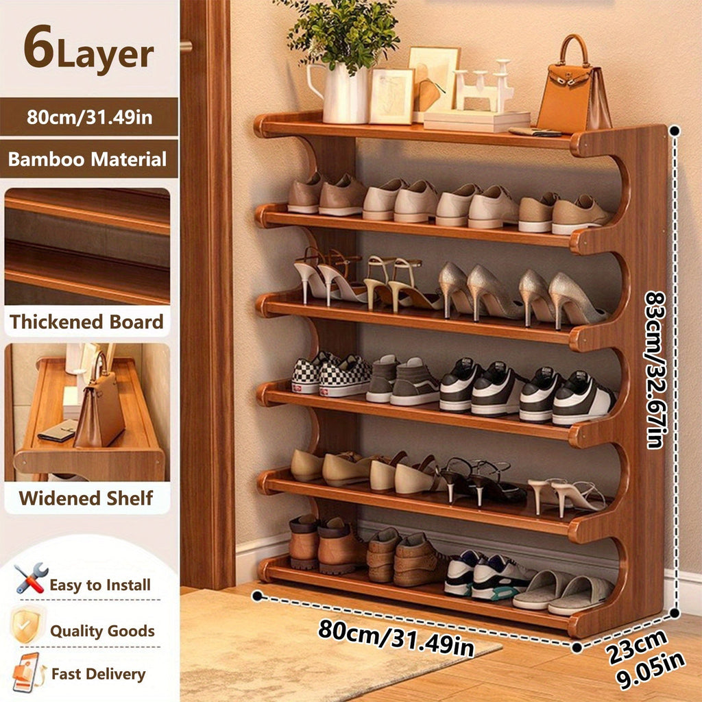 Bamboo Shoe Rack 3/5/6 Layer Freestanding Storage Organizer for Entryway, Dorm & Closet ¨C Space-Saving Multi-Tier Shoe Shelf, Easy Assembly, Brown