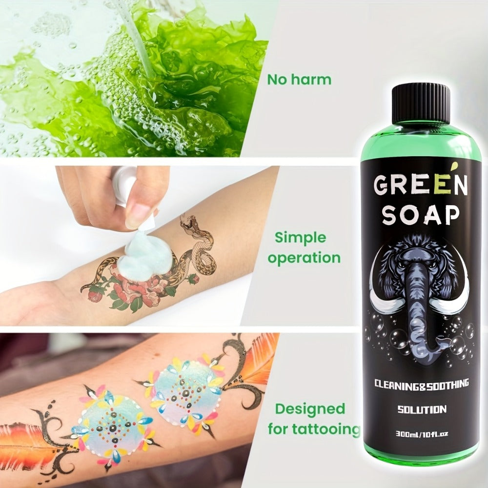Tattoo Green Soap Cleansing Solution Kit - Professional Tattoo Wash Soap with Squeeze Bottle, Safe Moisturizing Foam for Tattoo Artists Skin Care & Color Preservation