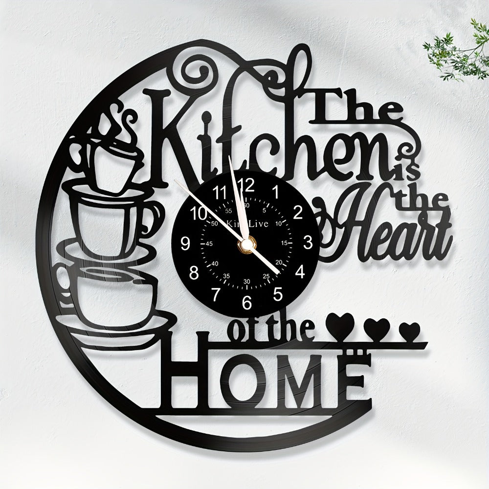 Coffee Vinyl Record Wall Clock Silent, Decorative Coffee Cup Design Clock for Kitchen Living Room Bedroom, Unique Home Decor Gift for Coffee Lovers Christmas Birthday