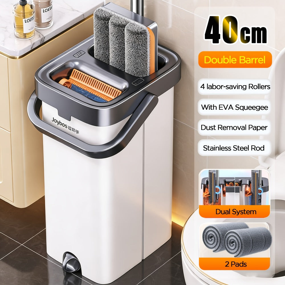 Flat Floor Mop and Bucket Set with Self-Cleaning System ¨C Manual Squeeze Mop for Home, Office, Living Room, Bathroom & Kitchen ¨C ABS, Multisurface, No Electricity Needed (White & Black)