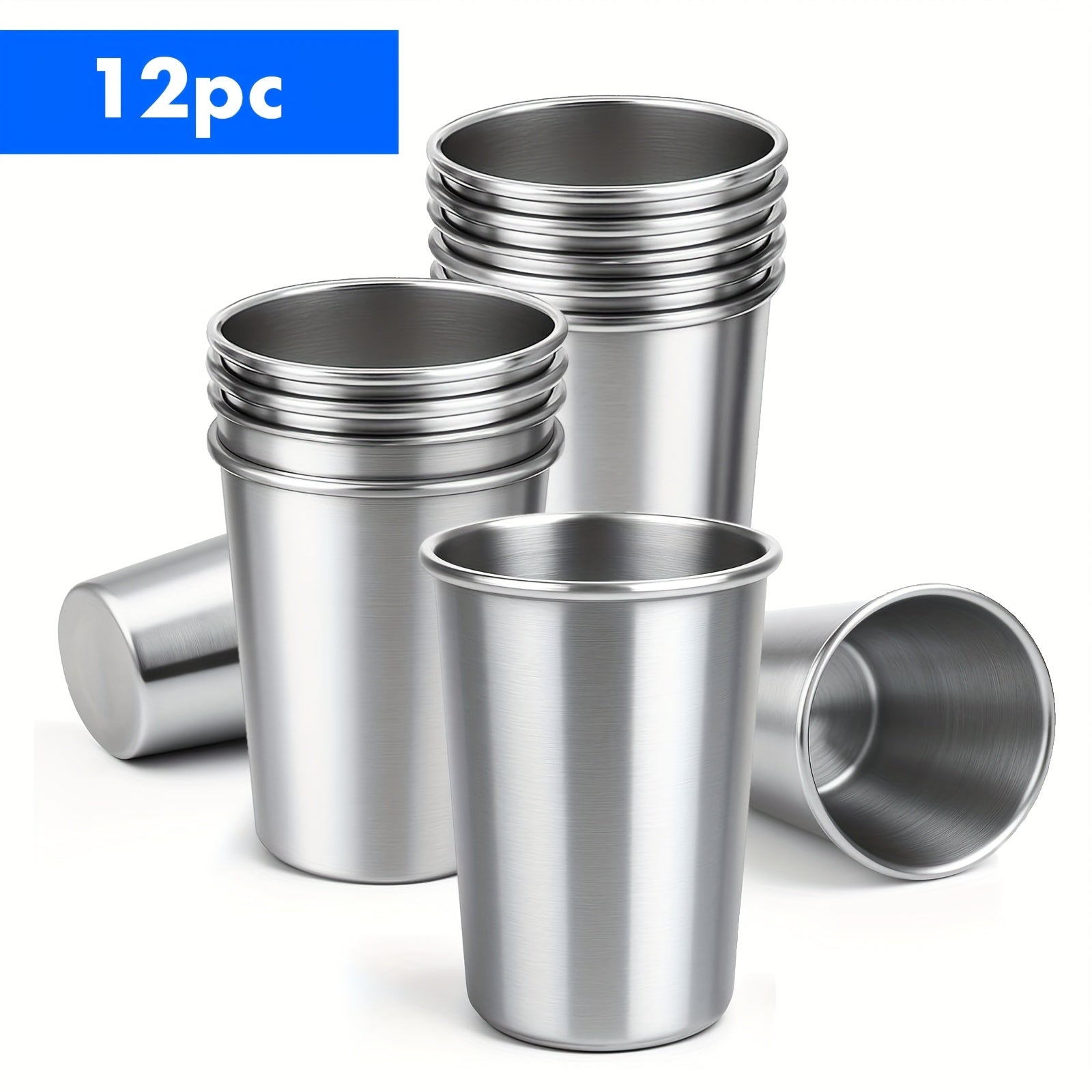 Stainless Steel Pint Glasses 12 Pack 16oz ¨C Unbreakable Metal Drinking Cups, Commercial Grade Stackable Barware, Dishwasher Safe Rustproof Beer Cocktail Glasses for Bar Restaurant Outdoor Camping Party