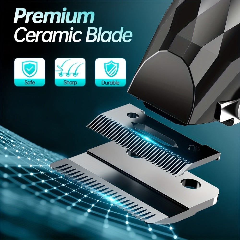 Professional Electric Hair Clipper & Beard Trimmer Set for Men, 14-Piece Comb Guide Kit, Ceramic Blades, 7000 RPM Powerful Motor, 1800mAh Rechargeable Battery, Cordless Hair Cutting Kit