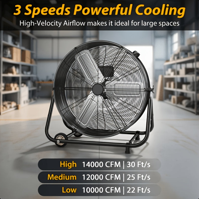 Industrial Drum Fan 24 & 30 Inch | High Velocity Floor Fan 9460-14000 CFM, 3-Speed Air Circulator with 180¡ã Tilt for Warehouse, Garage, Workshop, Job Site & Large Space Cooling ¨C Multiple Colors