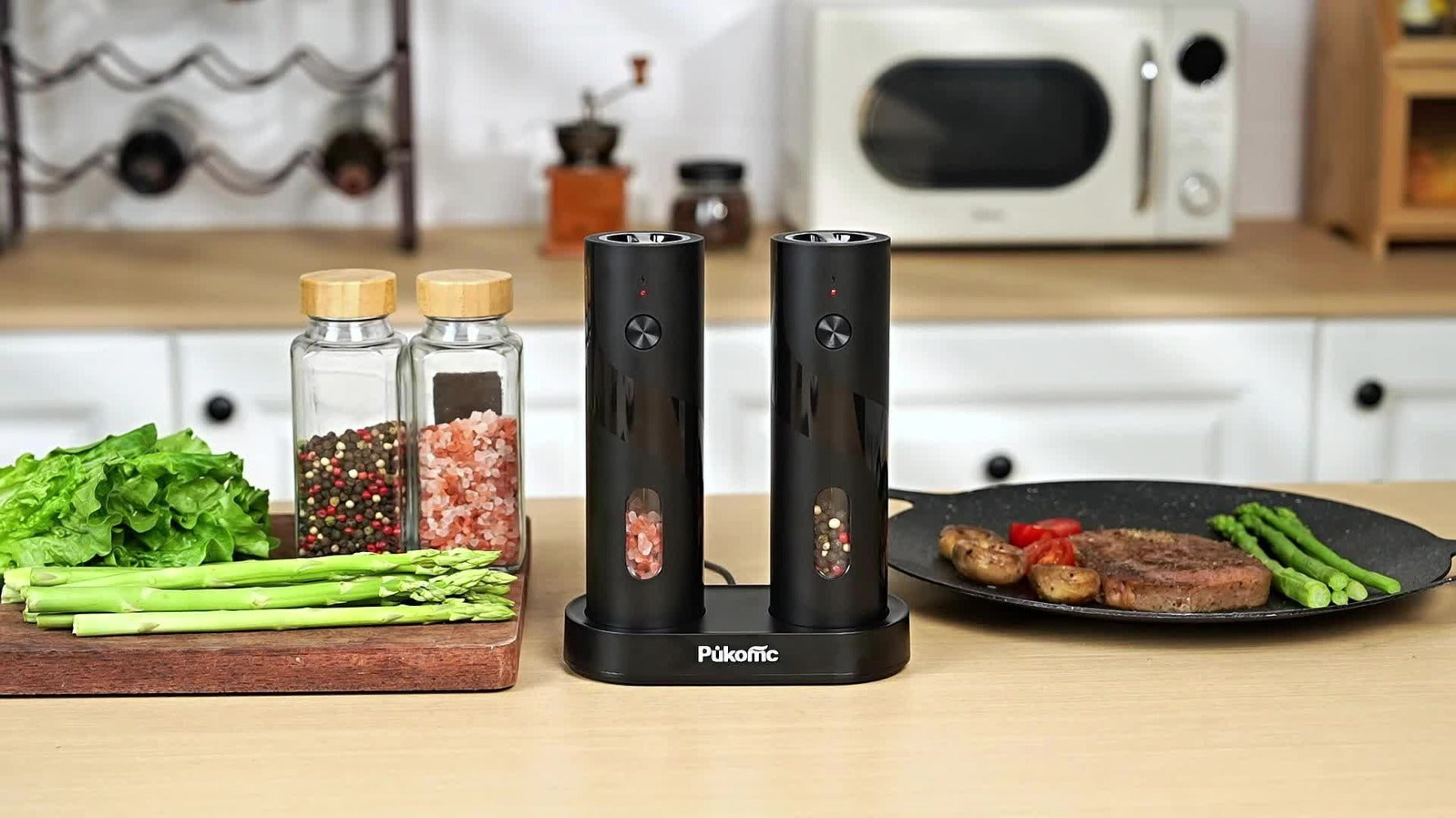 Electric Pepper Grinder Set of 2, Rechargeable with Charging Base, 6 Adjustable Coarseness Settings, Built-in LED Light & ABS Motor ¡ª Salt & Pepper Mill for Peppercorns & Spices, Brush Included