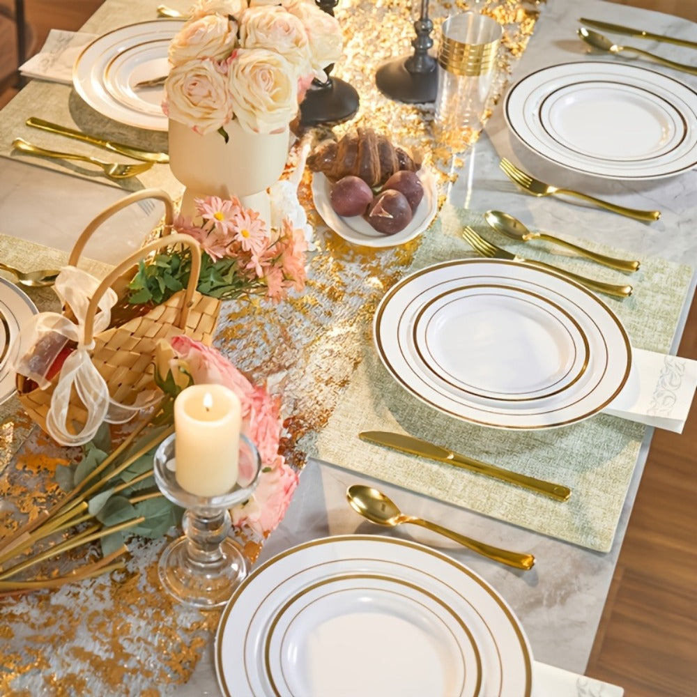 Disposable Party Dinnerware Set 350 700 Pieces Gold Silver Plastic Plates Salad Plates Cutlery Cups Napkins for 50 100 Guests Wedding Birthday Graduation Party