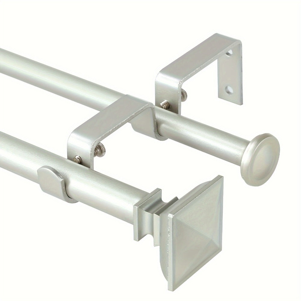 Double Curtain Rod Set with Square Urn Finials Adjustable Double Drapery Rod 5 Finishes 2 Sizes Window Curtain Hardware Easy Install