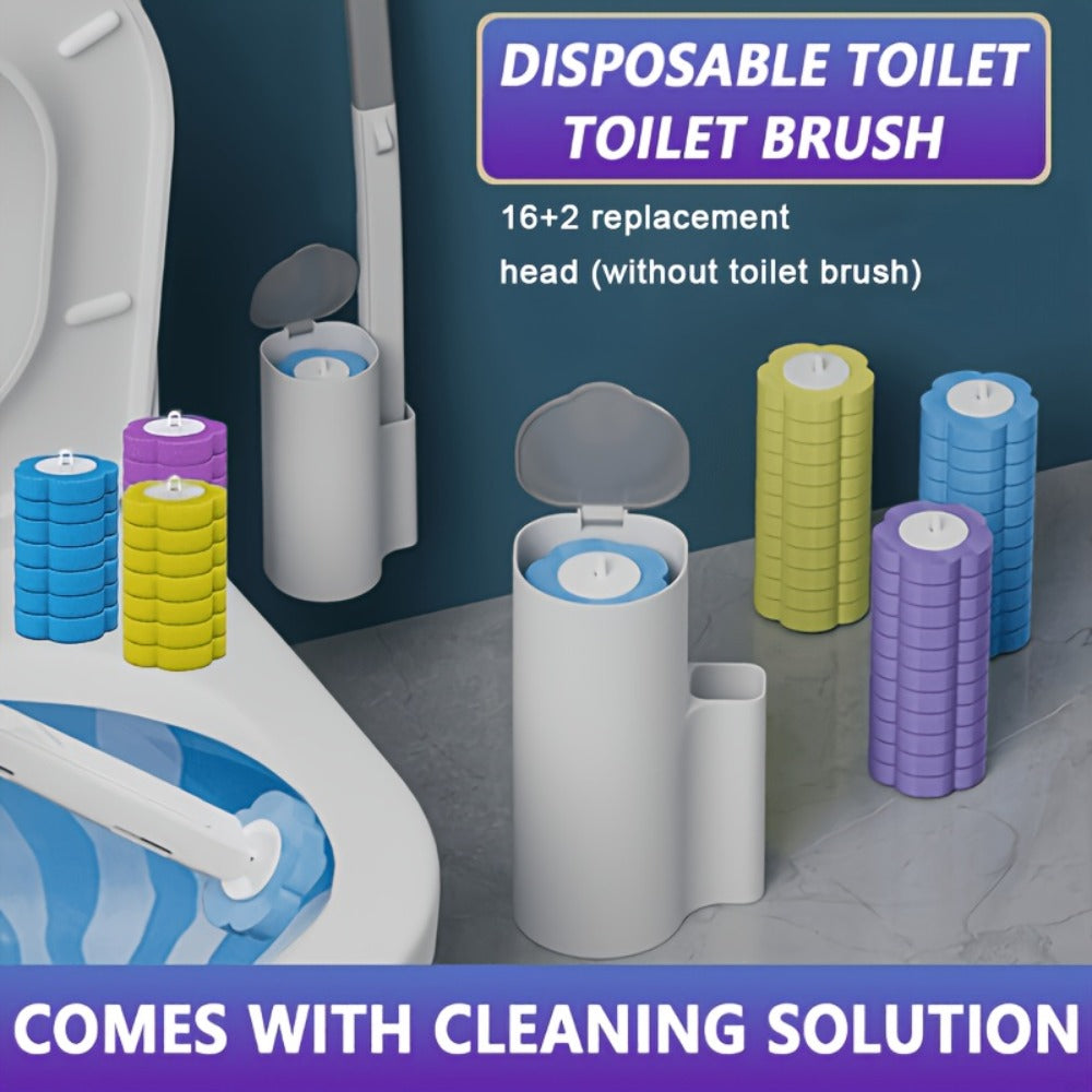Disposable Toilet Brush Set with Replacement Brush Heads Wall Mounted or Floor Standing Bathroom Cleaning Brush Kit Hygienic No-Touch Design 19 25 31 37 49 Piece Set or Heads Only Options