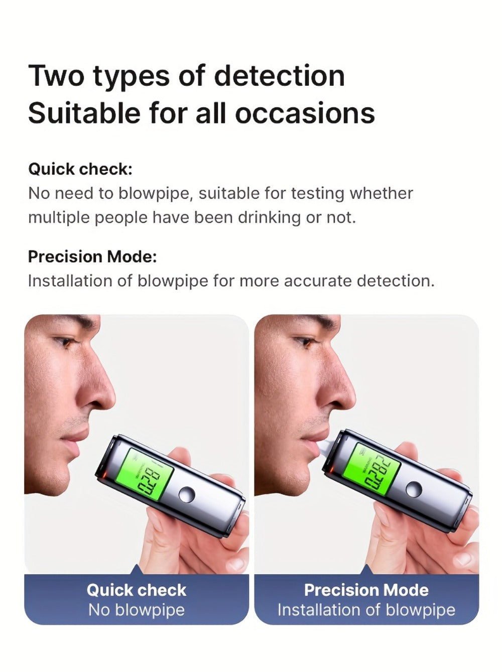 Breathalyzer Alcohol Tester 2-in-1 Rechargeable Dual Mode Blow Activated Digital BAC Tester for Personal Use Drunk Driving Prevention Portable Alcohol Meter