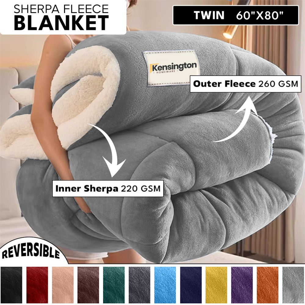 480GSM Sherpa Fleece Blanket ¨C Double-Sided Heavy Warm Throw for Couch, Bed & Travel, Reversible All Season, 13 Colors, 3 Sizes