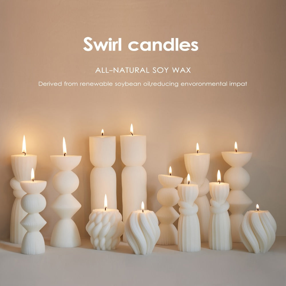 Ribbed Pillar Candles 7-Pack Large Soy Wax, Handmade Aesthetic Pillar Candle Set for Home Decor, Wedding Centerpiece, Shelf Decor, Dining Table & Housewarming Gift ¨C White, Black, Blue, Orange with Glitter