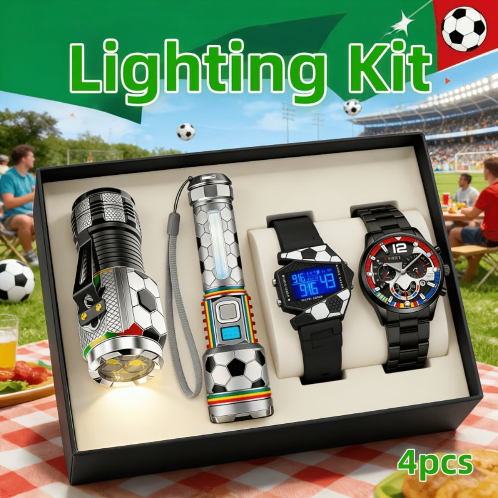 Flashlight & Watch Gift Set - Super Bright LED Handheld Flashlight with Multifunctional Watch, Adjustable Focus, Side Light, Multiple Modes & Long Range, Tactical Flashlight Gift Set for Men