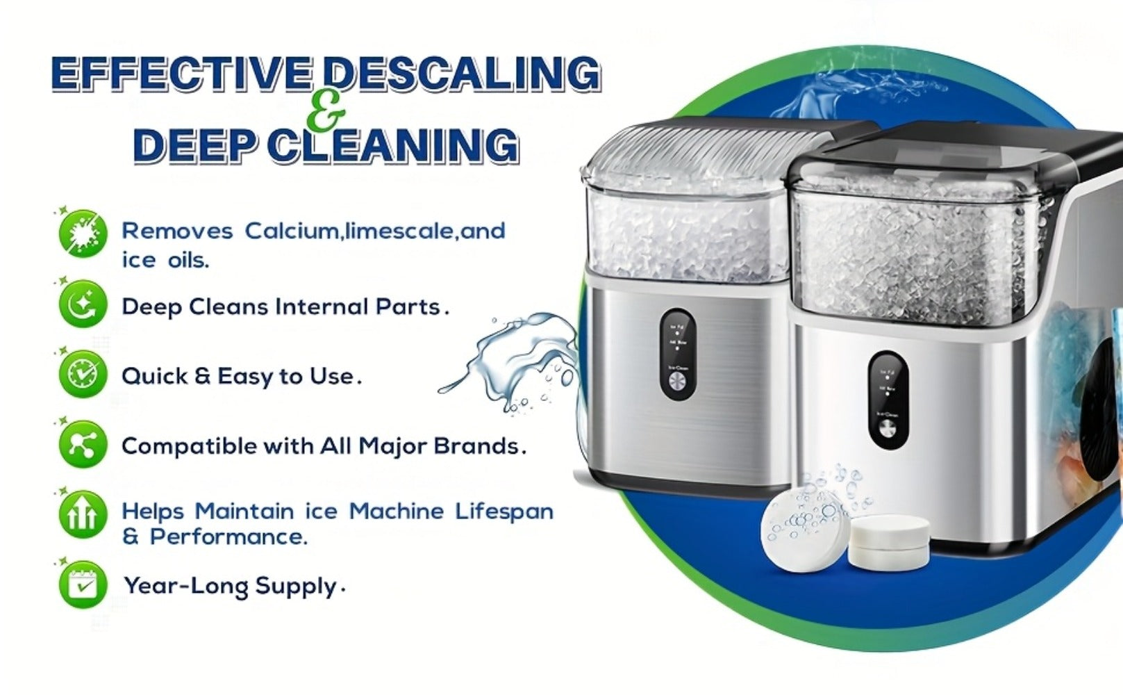 Ice Maker Cleaning Tablets Descaler 12/24/36 Pack, Food Grade Citric Acid Ice Machine Cleaner for Countertop Portable Commercial Ice Makers, Deep Clean Deodorize Remove Limescale