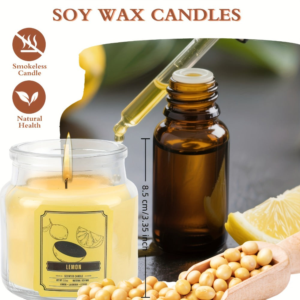 Scented Candles Set 6pcs Soy Wax Candles for Home 3.5oz Each 120 Hour Burn, 6 Fragrance Gift Set Jasmine Eucalyptus Lavender Vanilla Rose Lemon for Thanksgiving Christmas Mother's Day Birthday Gift