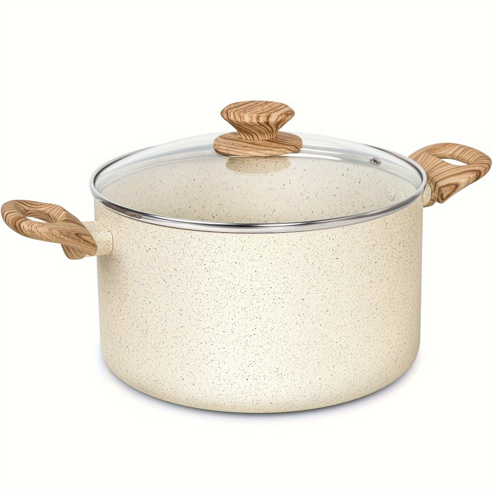 Nonstick Stock Pot Granite Soup Pot with Lid Induction Compatible Aluminum PFOA Free Stay Cool Handle for Soup Stew Pasta Seafood Curry 5qt 6qt 8qt 10qt Black White
