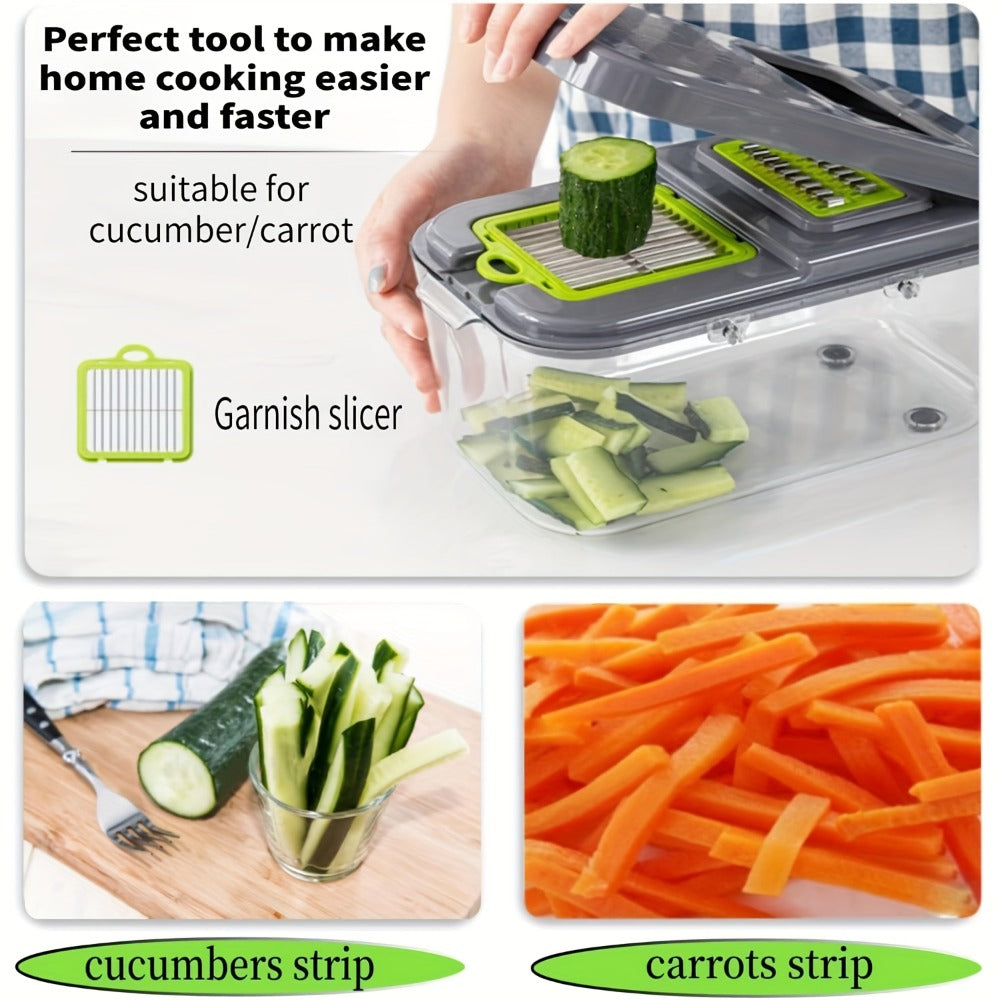 22-in-1 Vegetable Chopper with Container ¨C 13 Blades Food Chopper & Dicer for Onion, Tomato & Veggies with Lemon Squeezer, Safety Lock & Clear Lid
