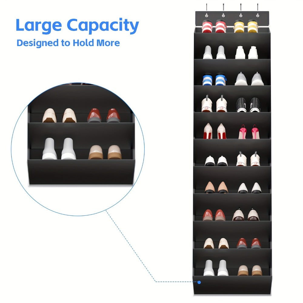 10-Tier Over-the-Door Shoe Rack Organizer with 4 Metal Hooks - Holds 20 Pairs, Large Capacity Hanging Shoe Storage