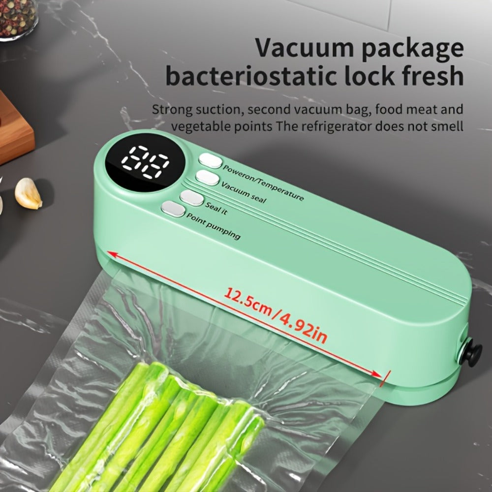 Vacuum Food Sealer Machine USB Rechargeable ¨C Portable One-Touch Automatic Food Vacuum Sealer with Inflation Mode & Digital Display for Kitchen Freshness, Camping, Office & Home Use