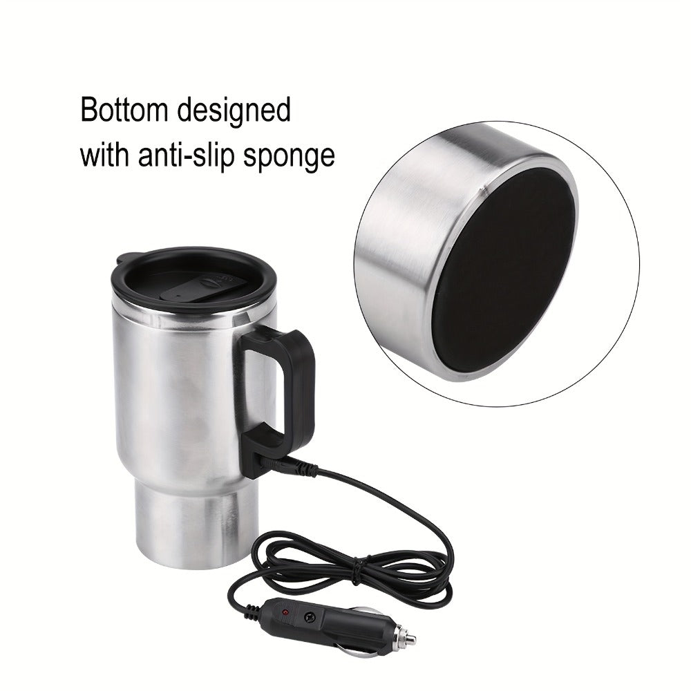 12V Car Electric Heating Travel Mug 450ml, Stainless Steel Car Electric Kettle with Cigarette Lighter Plug, 65¡ãC Keep Warm Coffee Mug Heater for Road Trip Camping