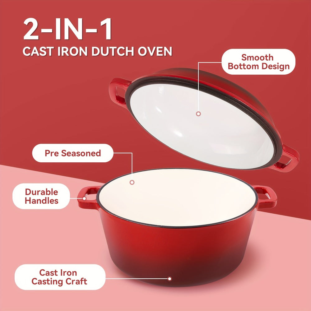 Dutch Oven 6 Quart Enameled Cast Iron 2-in-1 Pot and Bread Baker Nonstick Oven Safe to 500¡ãF Dual Handles Compatible with All Stovetops Including Induction for Bread Baking Cooking Stewing Braising