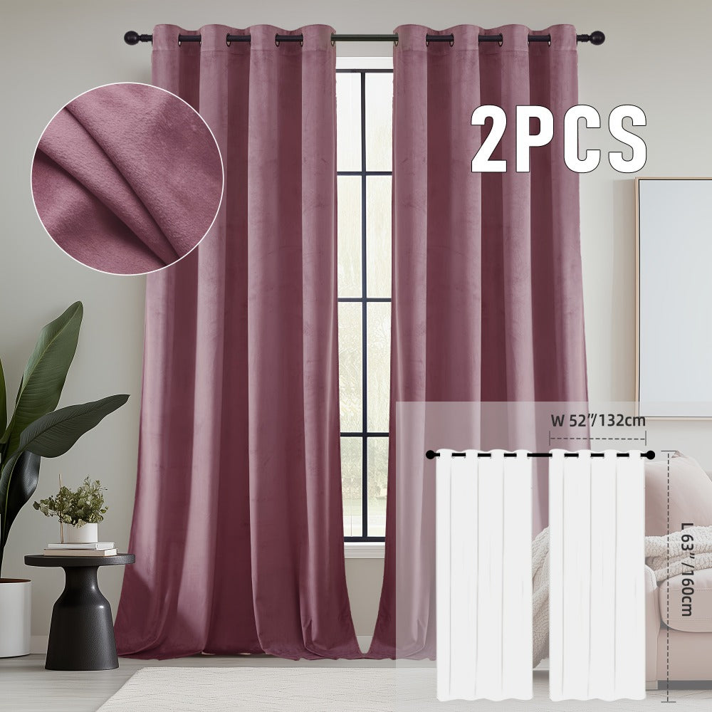 Velvet Room Darkening Curtains 2 Panels | Grommet Top Thermal Insulated Soundproof Blackout Curtains for Living Room Bedroom, Soft Solid Color Vintage Window Drapes