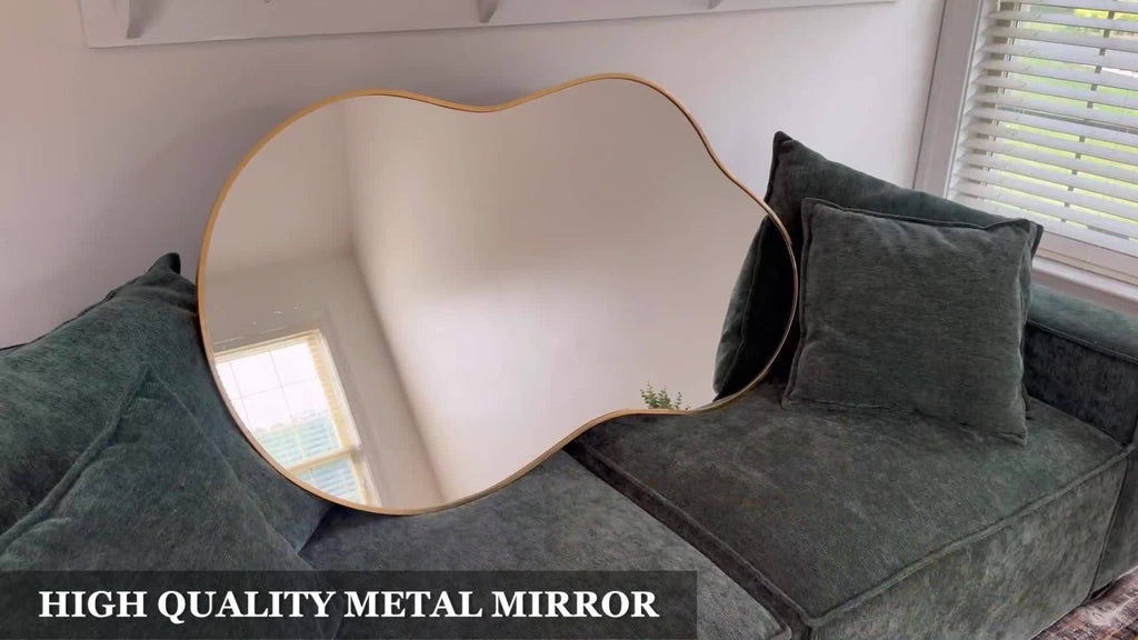 Boho Irregular Wall Mirror - Gold Aluminum Alloy Frame Asymmetrical Decorative Mirror for Bathroom Bedroom Living Room Entryway Cloakroom Wall Decor