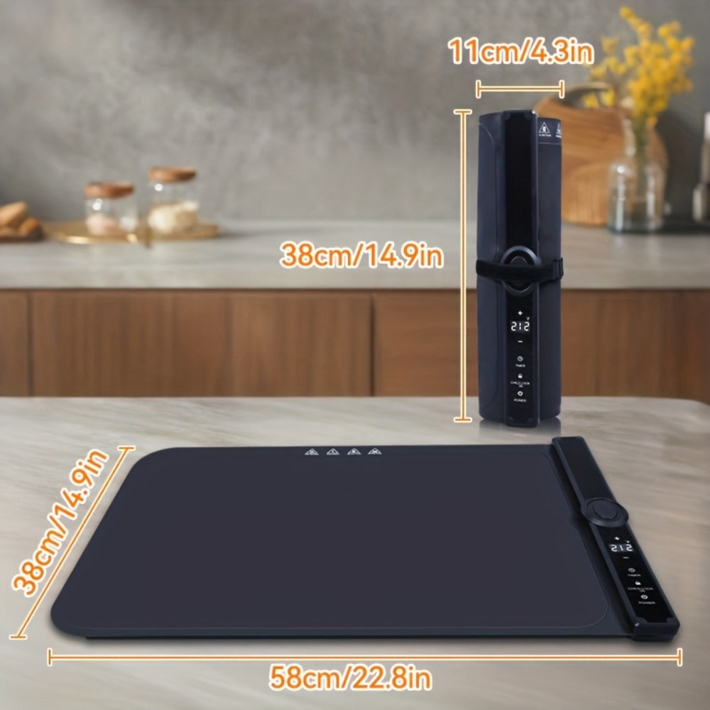 Electric Food Warming Pad Silicone 3 Temperature Levels 6-Hour Timer Foldable Full Surface Rapid Heating Tray for Buffet Party Kitchen Countertop Grayish Blue