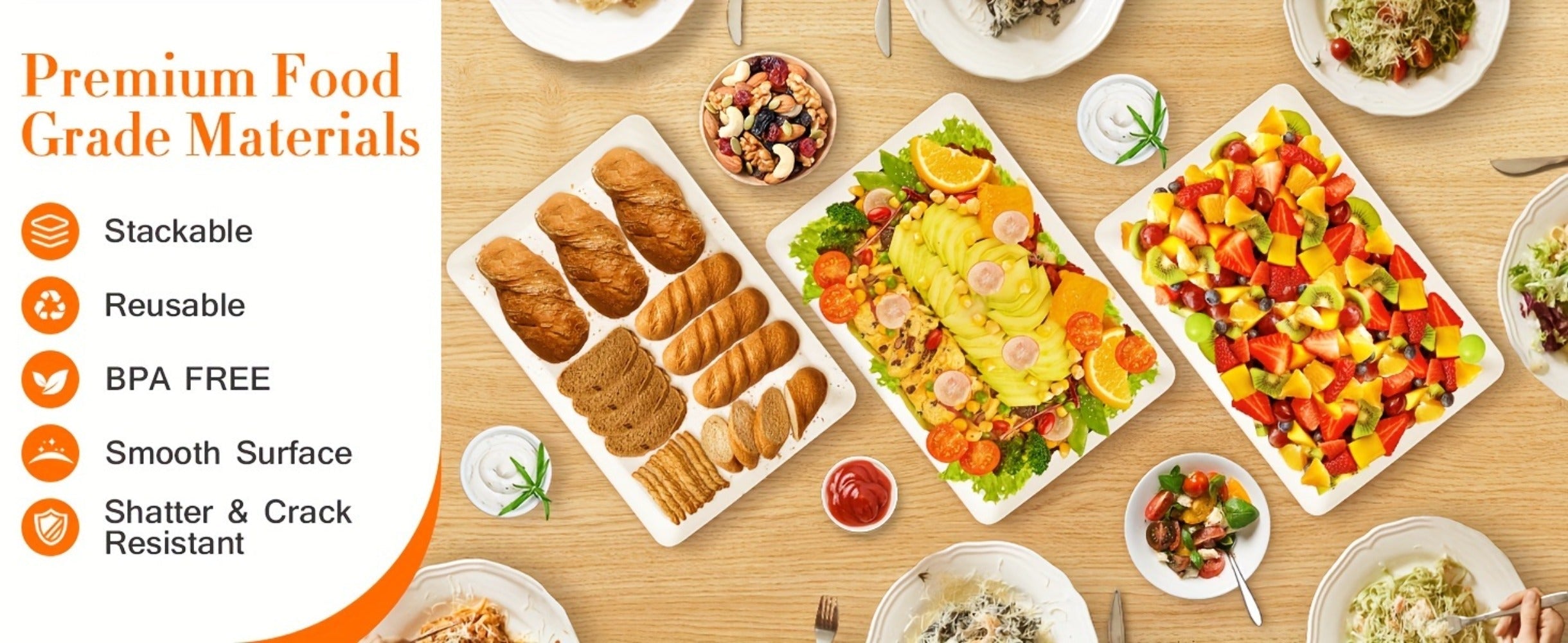Serving Tray Set of 4 ¨C Reusable Plastic Platters for Fruit, Cookies, Dessert & Snacks | Kitchen Party Organizer