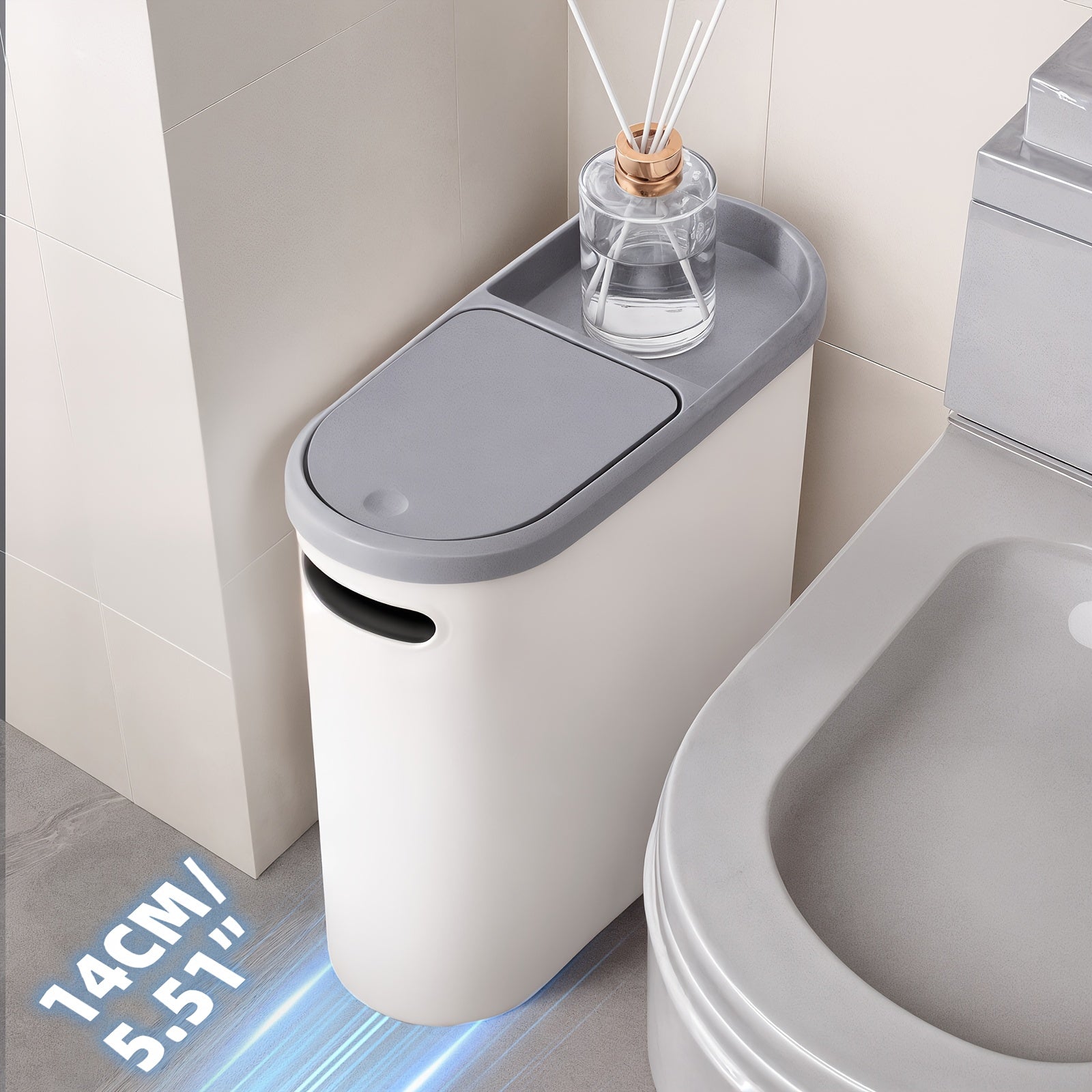 Small Bathroom Trash Can with Built-In Handles Rustproof Space Saving Plastic Waste Bin for Bathroom Laundry Office Includes Trash Bags