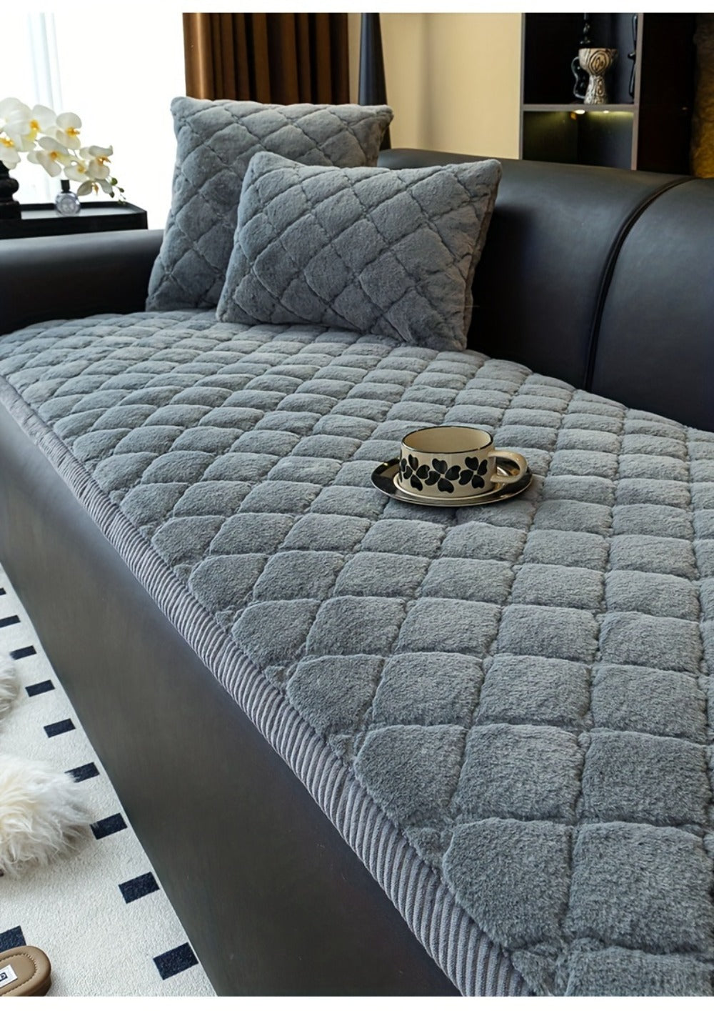 Sofa Cover Faux Rabbit Fur Plush Couch Slipcover - Thick Soft Non-Slip Pet Friendly Machine Washable Sofa Cushion Cover for Living Room Bedroom Office