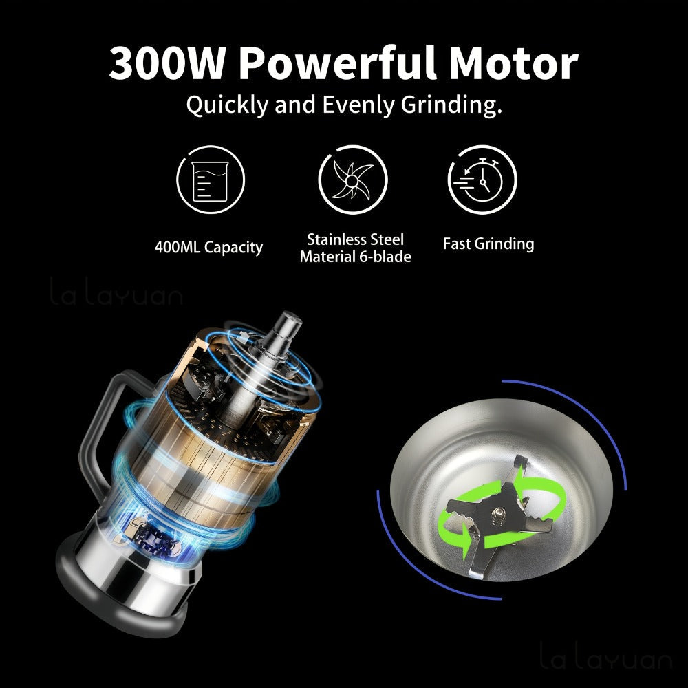 Coffee Bean Grinder 300W 8-Blade Stainless Steel 400g 14oz Large Capacity Up to 36 Cups 10-Second Fast Grinding Spice Grain Nut Dry Food Processor One-Touch Button